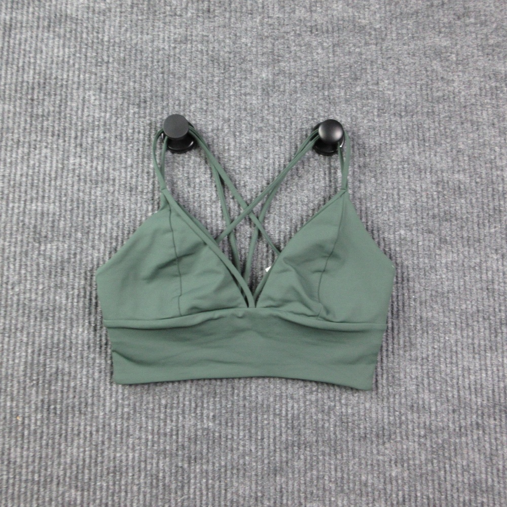 Lululemon Sports Bra Womens Small Green Crossback V-Neck Lightly Lined Yoga